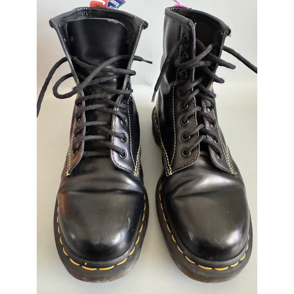 Dr. Martens 1460 Pride Rainbow Stitch Black Leather Combat Boots Women 8 Men 7 - Picture 2 of 14